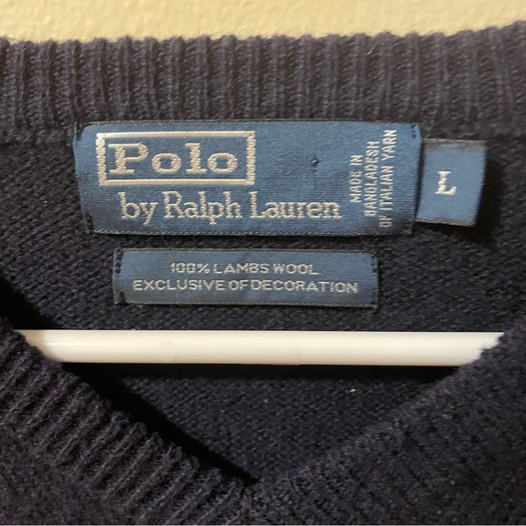 Ralph Lauren Men's Dark Blue V-Neck Sweater- wool - Picture 4 of 4